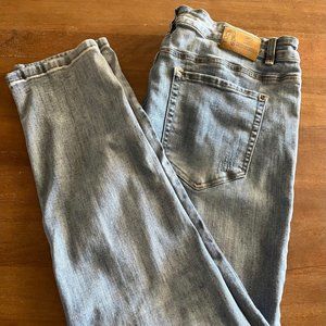 Mens ZLZ Denim Medium Wash 36 X 32‎ Distressed Straight Fit Blue Jeans